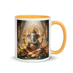 White ceramic Ganesha mug with yellow interior, 11 oz, featuring intricate Ganesha design for herbal tea accessories.