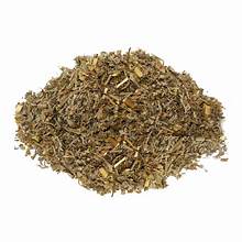 Loose Queen Tee's Premium Wormwood Herb (Artemisia Absinthium) in a clear glass jar, showcasing dried, aromatic wormwood leaves.